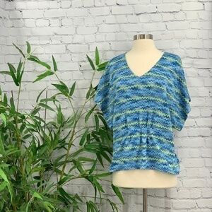 🎉Coldwater Creek Blue & Lime Green Pattern Top